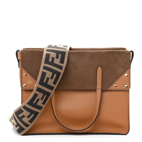 FENDI Vitello Grace Suede Flip Tote Nocciola Marrone